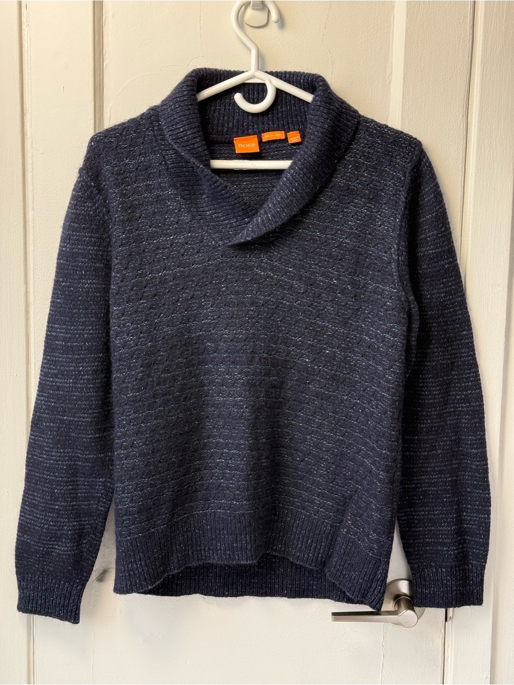 Hugo Boss Women's Navy Shawl-Collar Sweater size Large